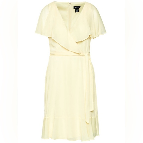 DKNY Light Pastel Yellow Belted Wrap Dress Size 8 NWT - Picture 1 of 3
